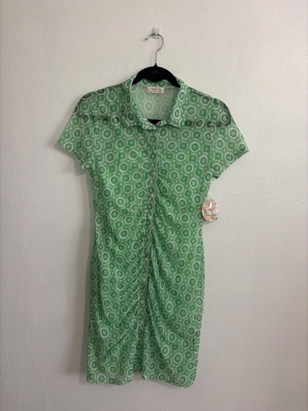 Retro Green Sheer Mini Dress Size L